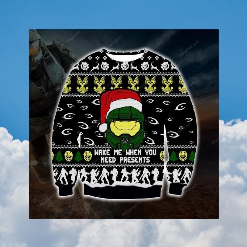 Halo wake me when you need presents christmas knitted wool sweater 2 Halo wake me when you need presents christmas sweater 3
