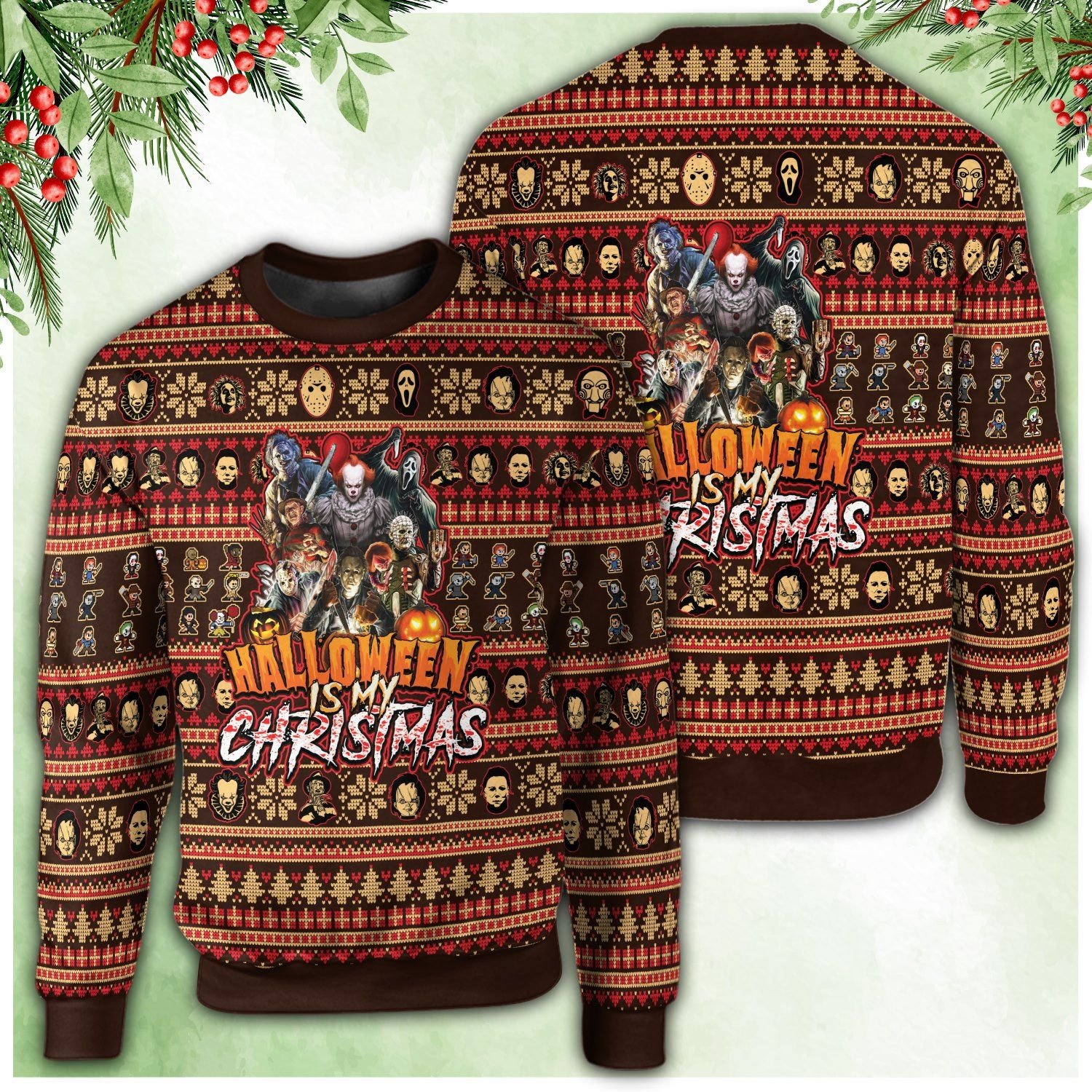 Horror Characters Halloween is my Christmas sweatshirt, sweater 9 Horror Characters Halloween is my Christmas sweatshirt sweater 1