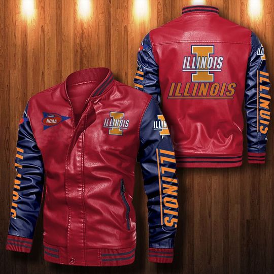 Illinois Fighting Illini Leather bomber Jacket 2