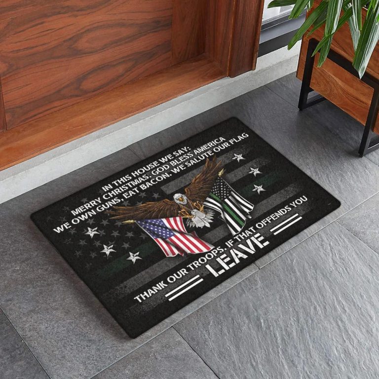 In This House We Say Merry Christmas God Bless America Eagle Doormat 1