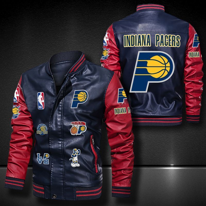 Indiana Pacers bomber leather jacket 4 Indiana Pacers bomber leather jacket 2