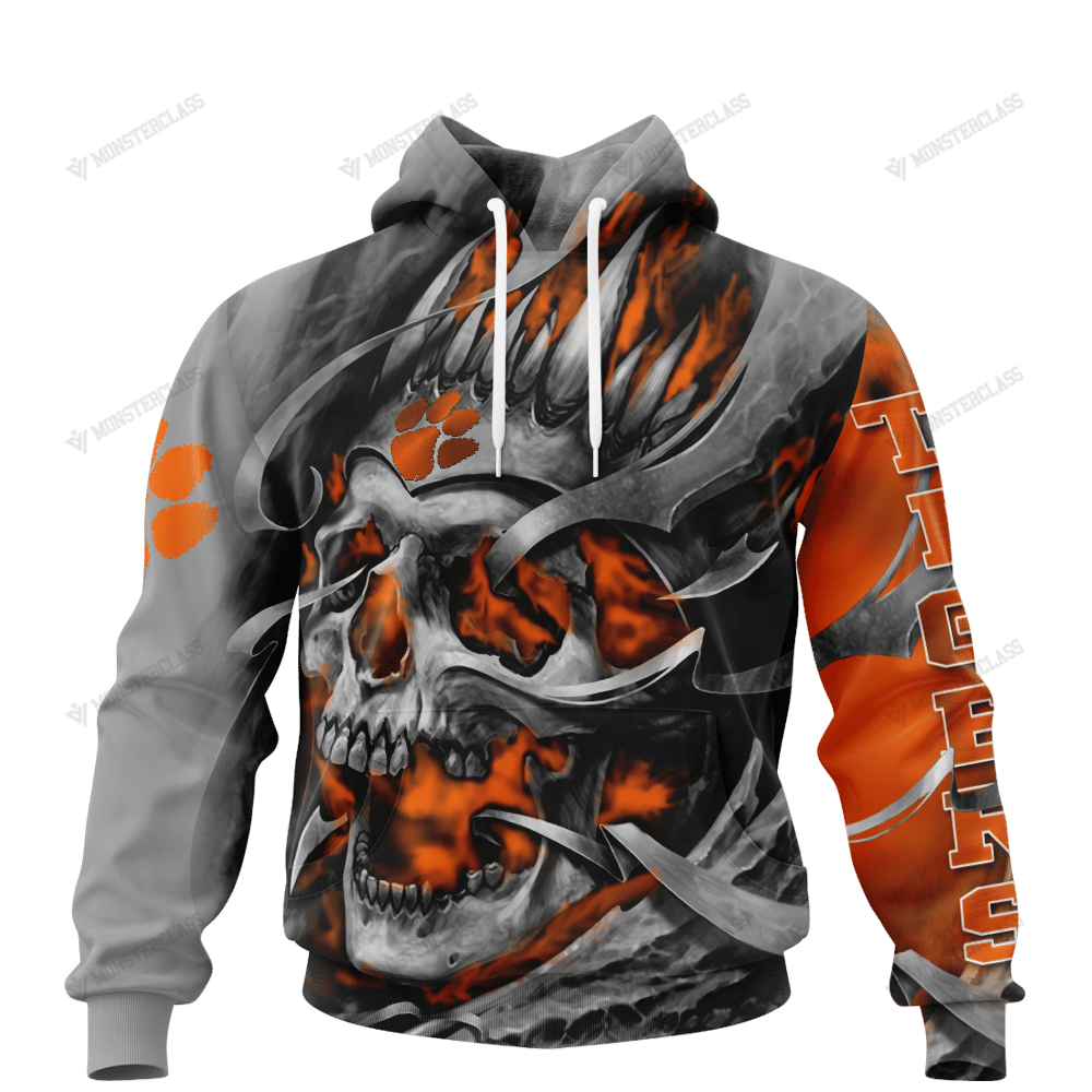 Personalized Clemson Tigers custom skull jersey hoodie, shirt word3