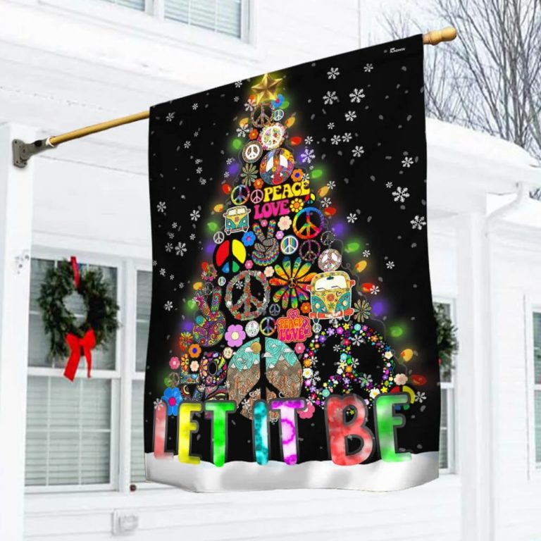 NEW Let It Be Hippie Christmas Tree Flag word1