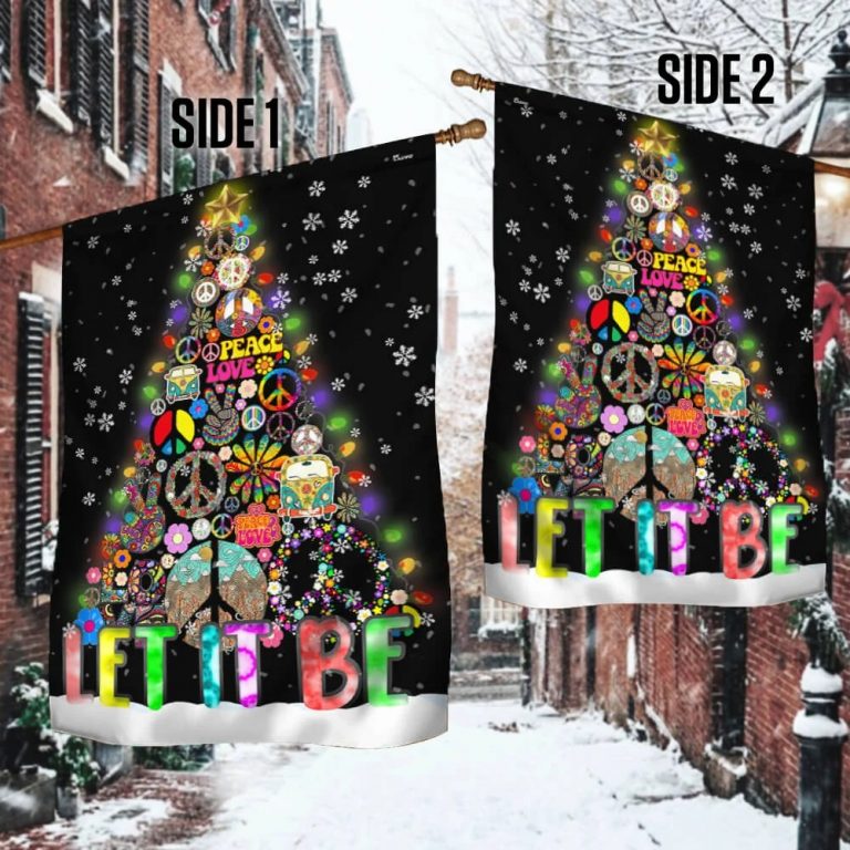 NEW Let It Be Hippie Christmas Tree Flag word1