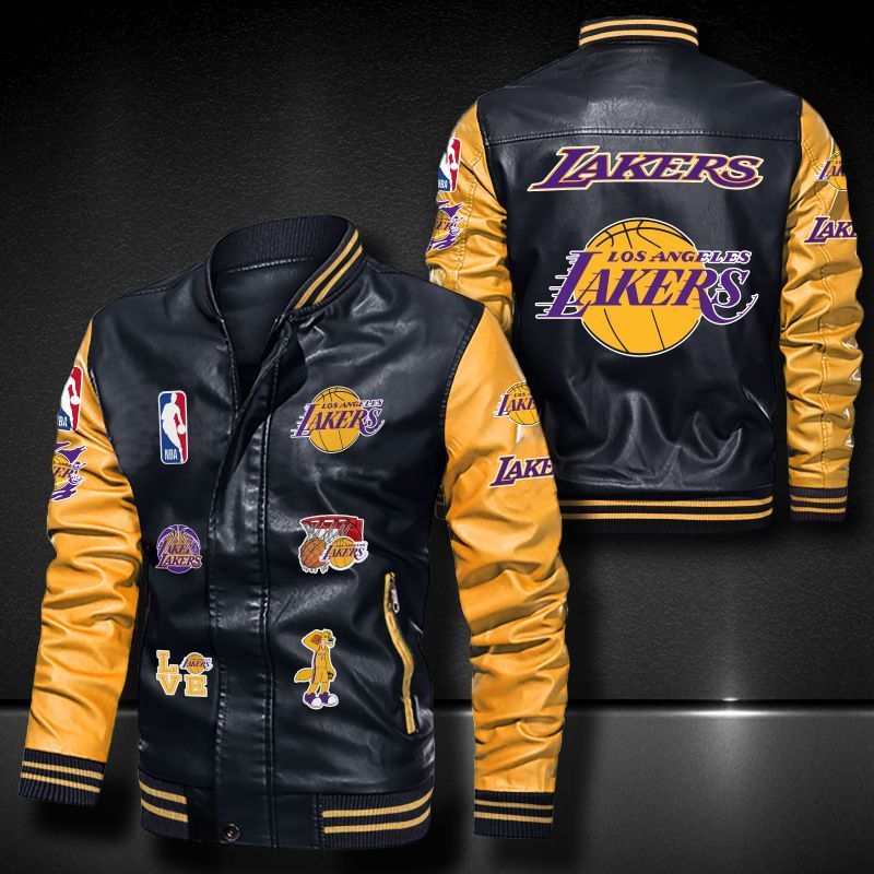 Los Angeles Lakers bomber leather jacket 2 Los Angeles Lakers bomber leather jacket 4
