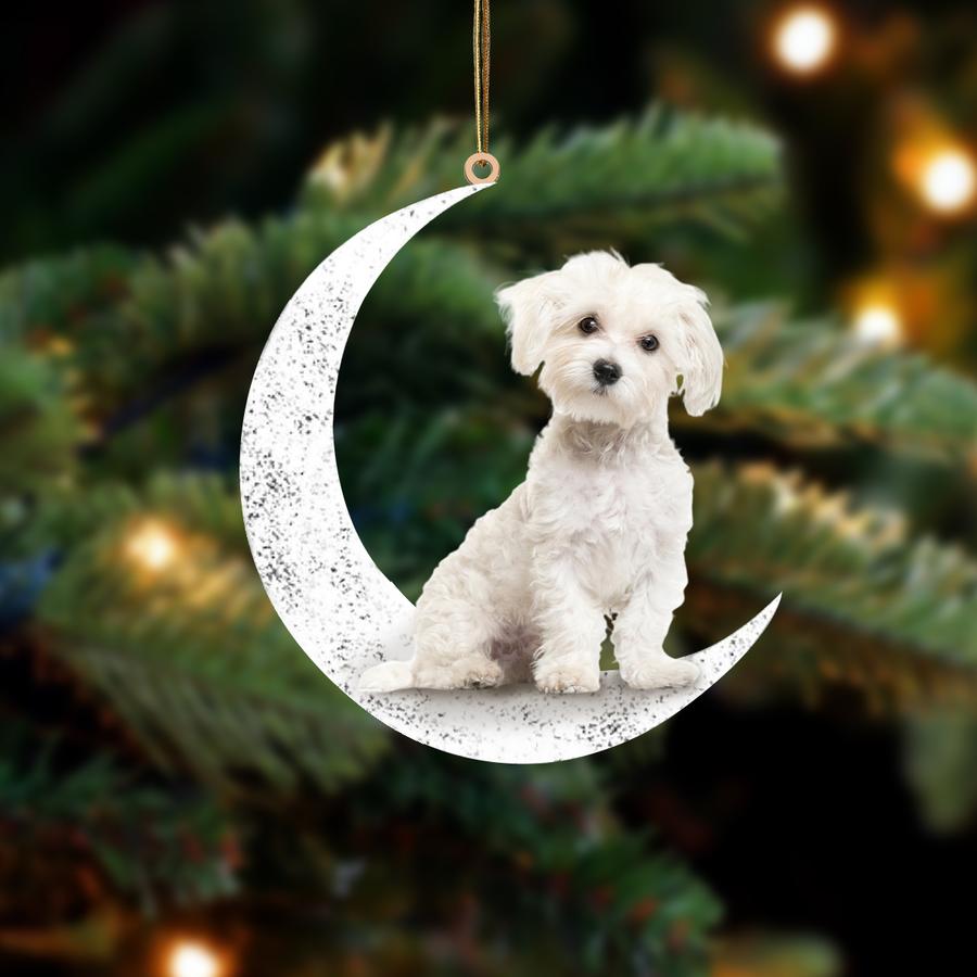 Maltese Sit On The Moon hanging ornament