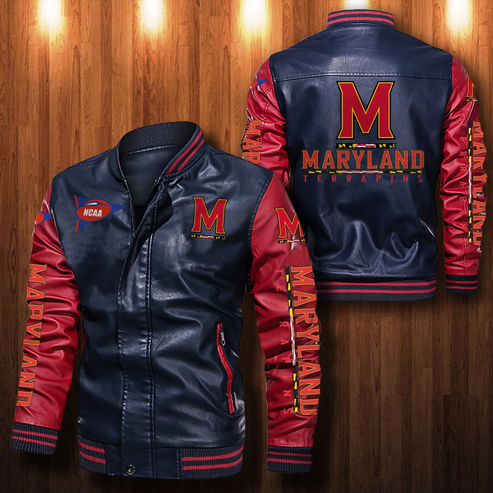 Maryland Terrapins Bomber leather jacket 3 Maryland Terrapins Bomber leather jacket 1
