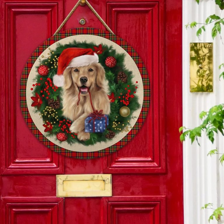 Merry Christmas Golden Retriever Wooden sign 1