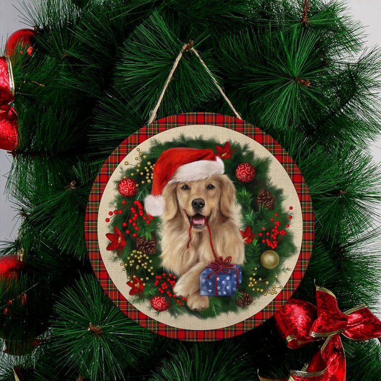 Merry Christmas Golden Retriever Wooden sign 2