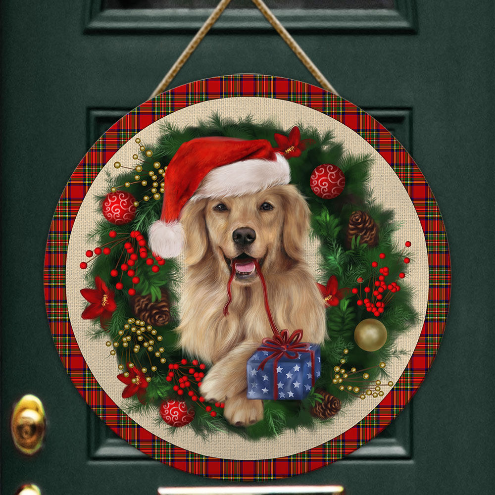 Merry Christmas Golden Retriever Wooden sign