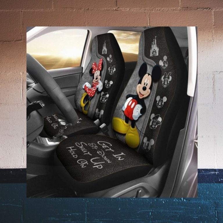NEW Minnie mouse Mickey Mouse get in sit down shut up hold on car seat covers word3