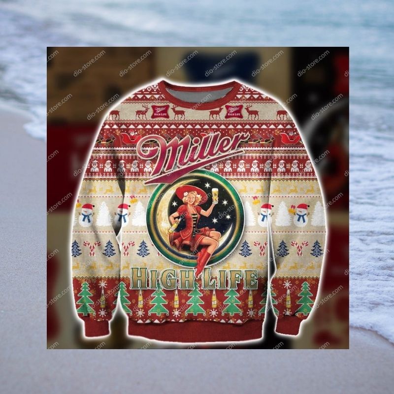 Miller High Life beer christmas knitted wool sweater 2 Miller High Life beer christmas sweater 1