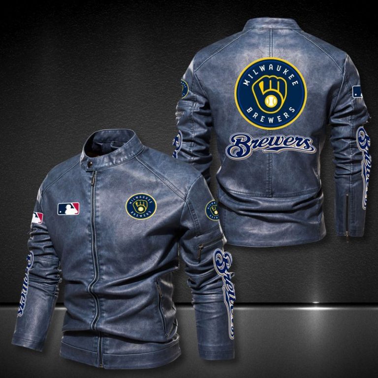 Milwaukee Brewers 3d motor leather jacket 1