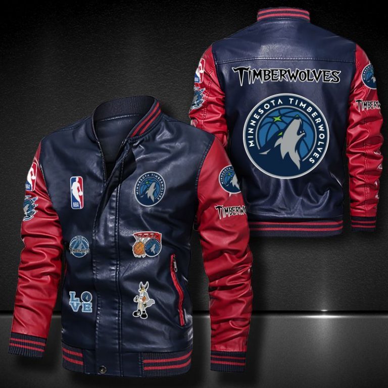 Minnesota Timberwolves bomber leather jacket 2