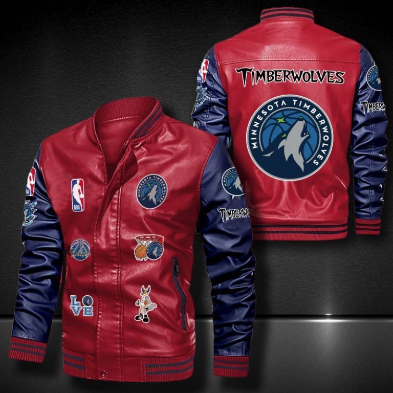 Minnesota Timberwolves bomber leather jacket 3