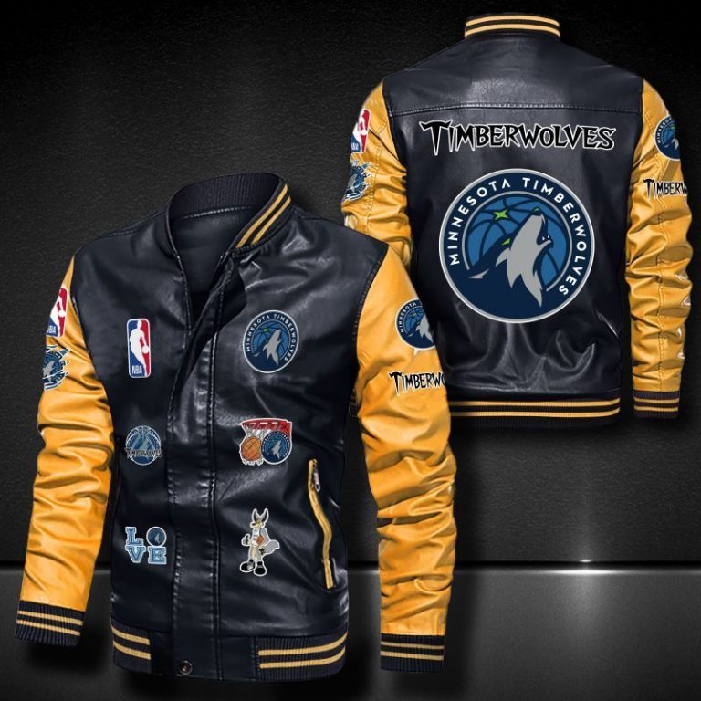 Minnesota Timberwolves bomber leather jacket 4