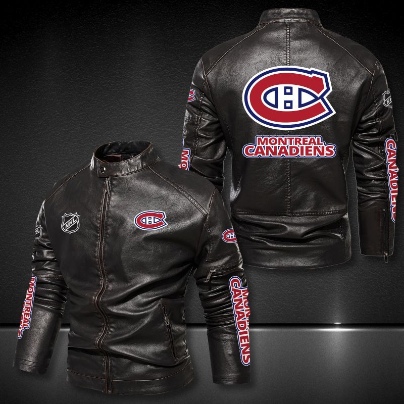 Montreal Canadiens NHL 3D motor leather jacket 4 Montreal Canadiens NHL 3D motor leather jacket 1