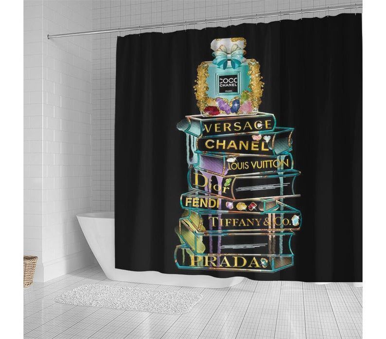 NEW Books Coco Chanel Versace LV Fendi Dior Prada Tiffany bathroom shower curtains set 1