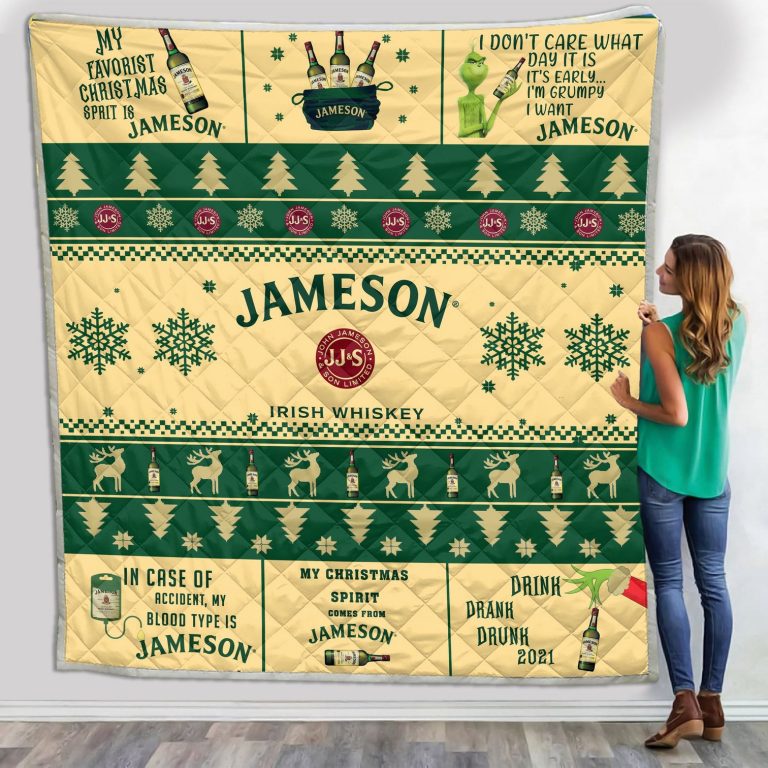 NEW Grinch Jameson Irish Whiskey Christmas Blanket Quilt (1) NEW Grinch Jameson Irish Whiskey christmas blanket quilt 1