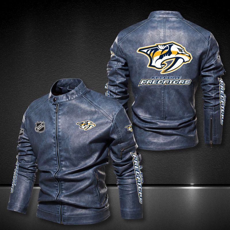 Nashville Predators NHL 3D motor leather jacket 3 Nashville Predators NHL 3D motor leather jacket 2