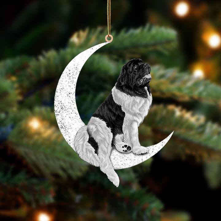 Newfoundland Dog sit on the moon ornament 1