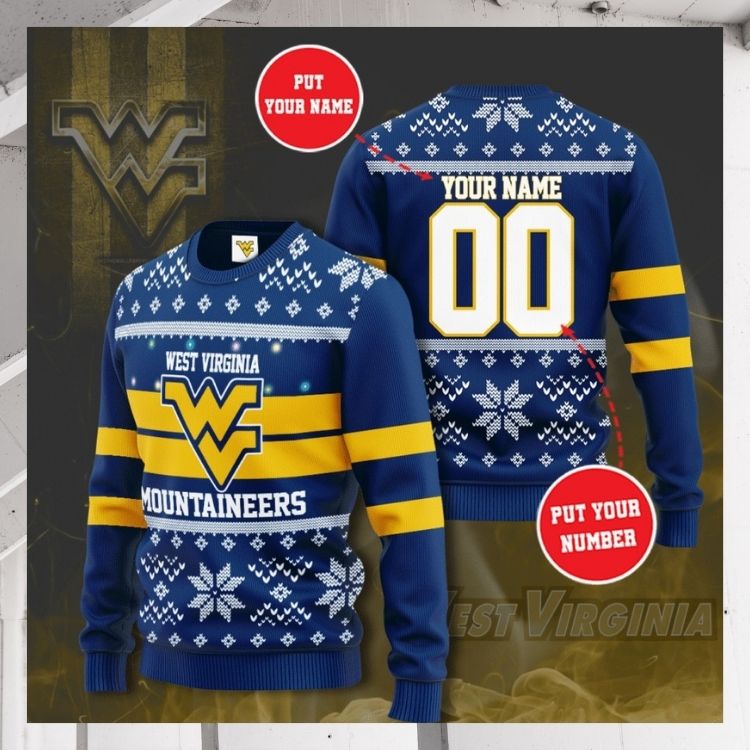 West Virginia Mountaineers Personalized Custom Christmas Sweater 3 West Viginia Mountaineers Personalized Custom Christmas Sweater1