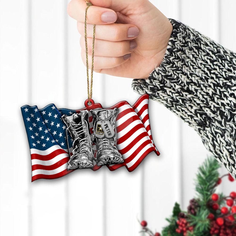 Personalize Militiary Branch American Flag Combat Boots Hanging Ornament 1