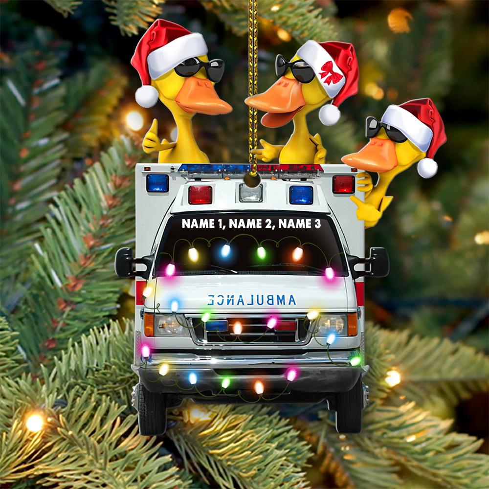Personalized Ambulance Car Ducks Christmas hanging ornament 2