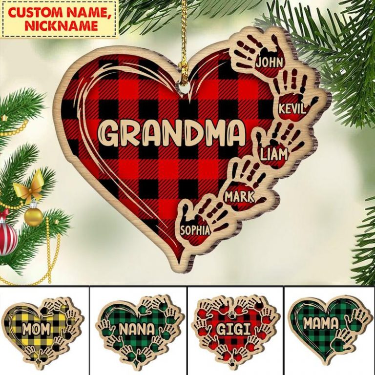 Personalized Grandma Mom Heart Hand hanging ornament 5
