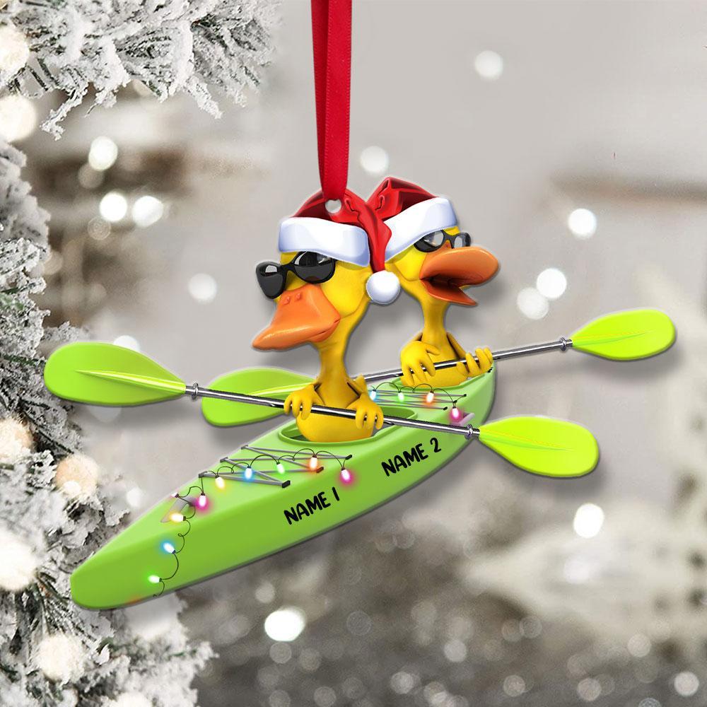 Personalized Kayak Duck Christmas hat hanging ornament 3 Personalized Kayak Duck Christmas hat hanging ornament 1