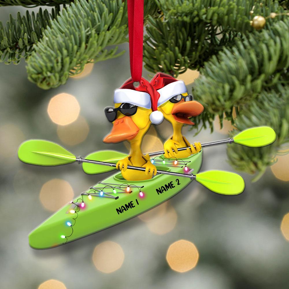 Personalized Kayak Duck Christmas hat hanging ornament 2