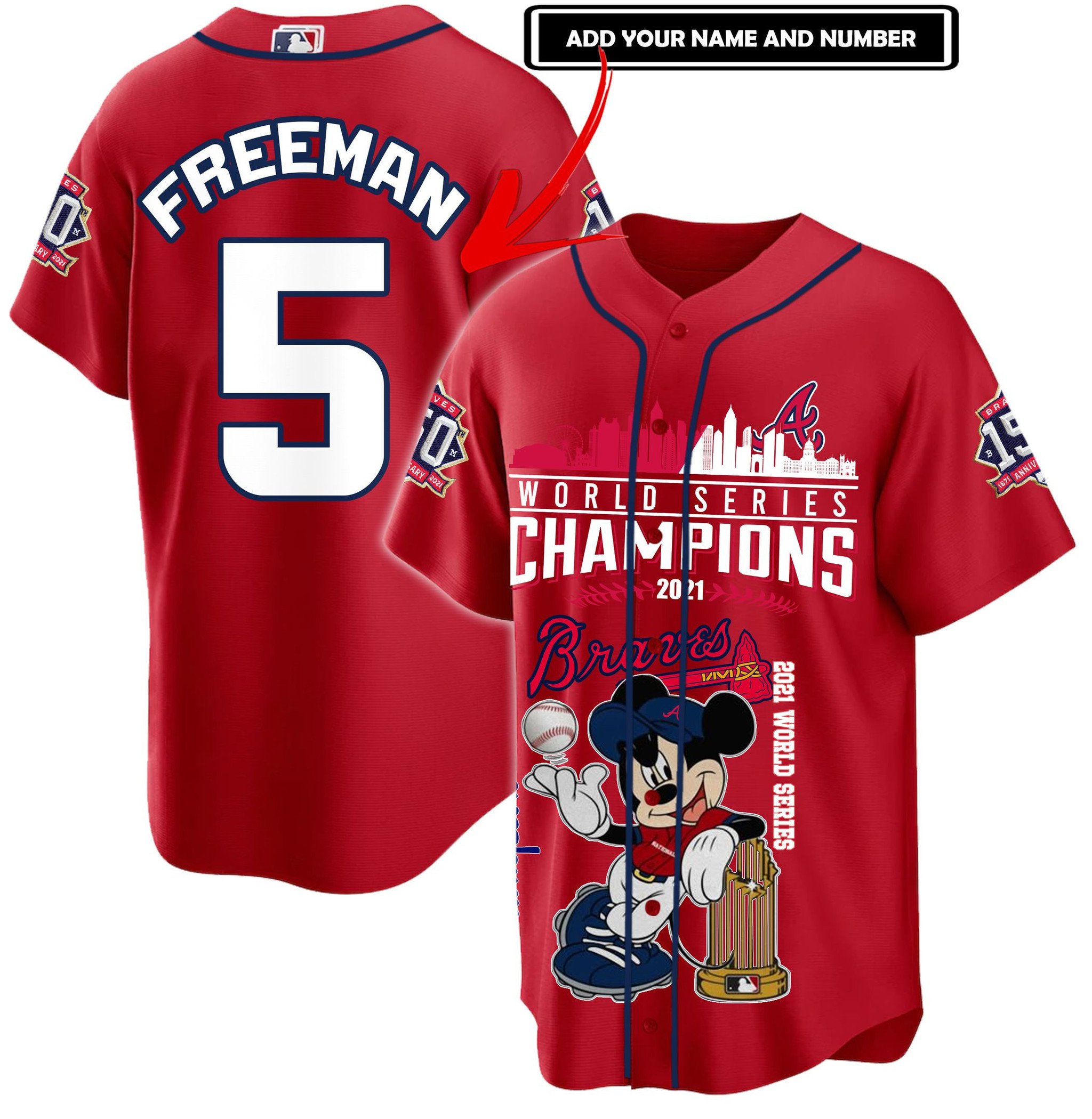 Personalized Mickey Mouse Atlanta Braves World Series Champions 2021 Baseball Jersey 2