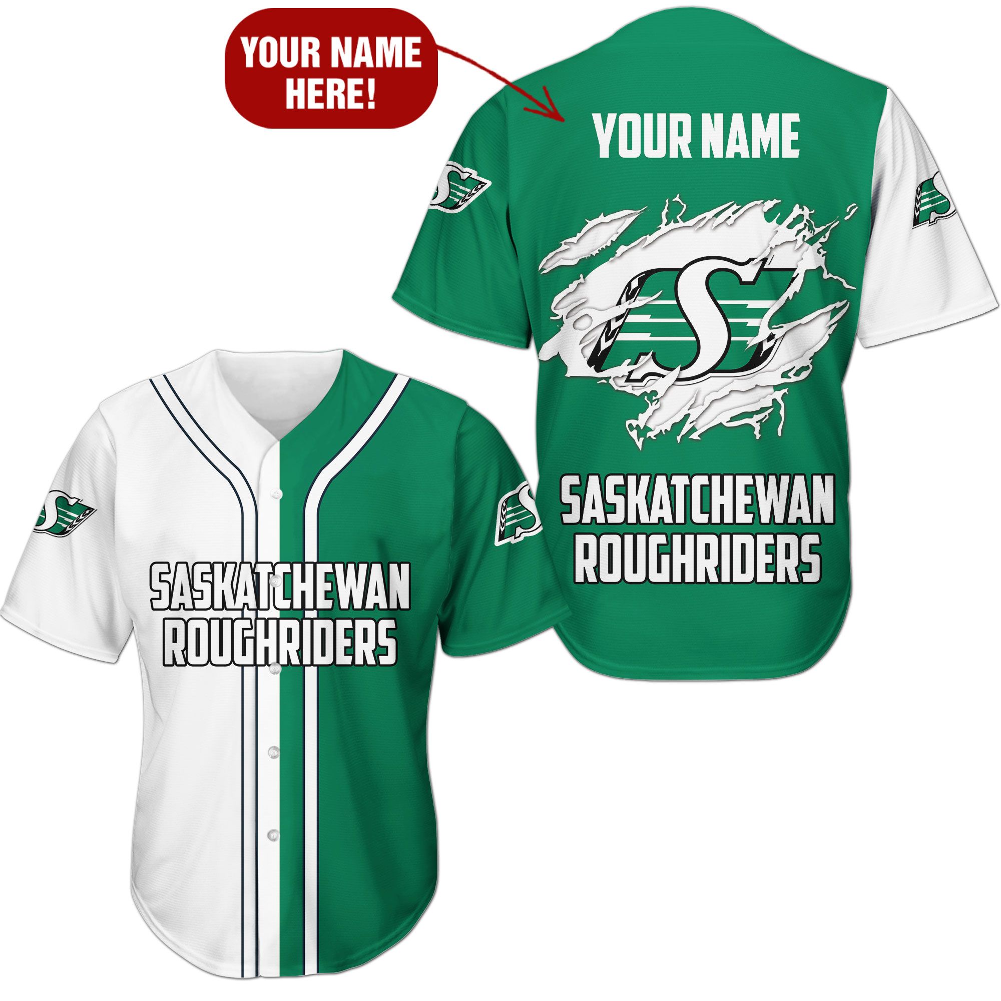 Personalized Saskatchewan Roughriders CFL 3d baseball jersey word2