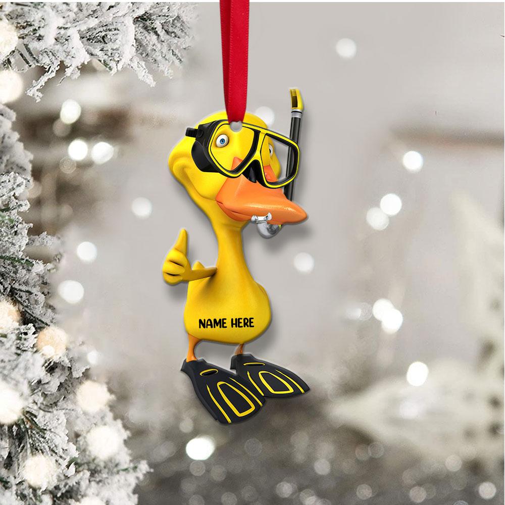 Personalized Snorkeling Yellow Duck hanging ornament 1