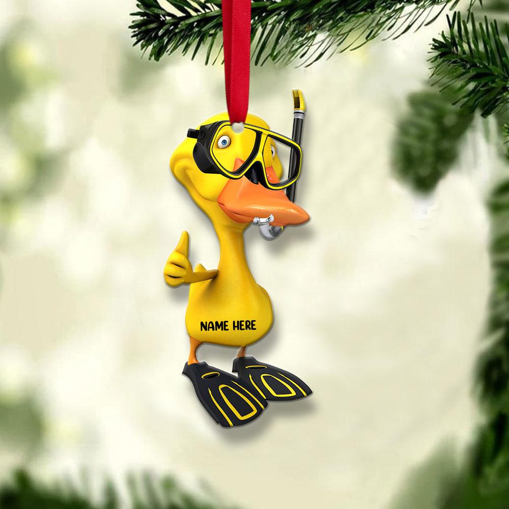 Personalized Snorkeling Yellow Duck hanging ornament 3 Personalized Snorkeling Yellow Duck hanging ornament