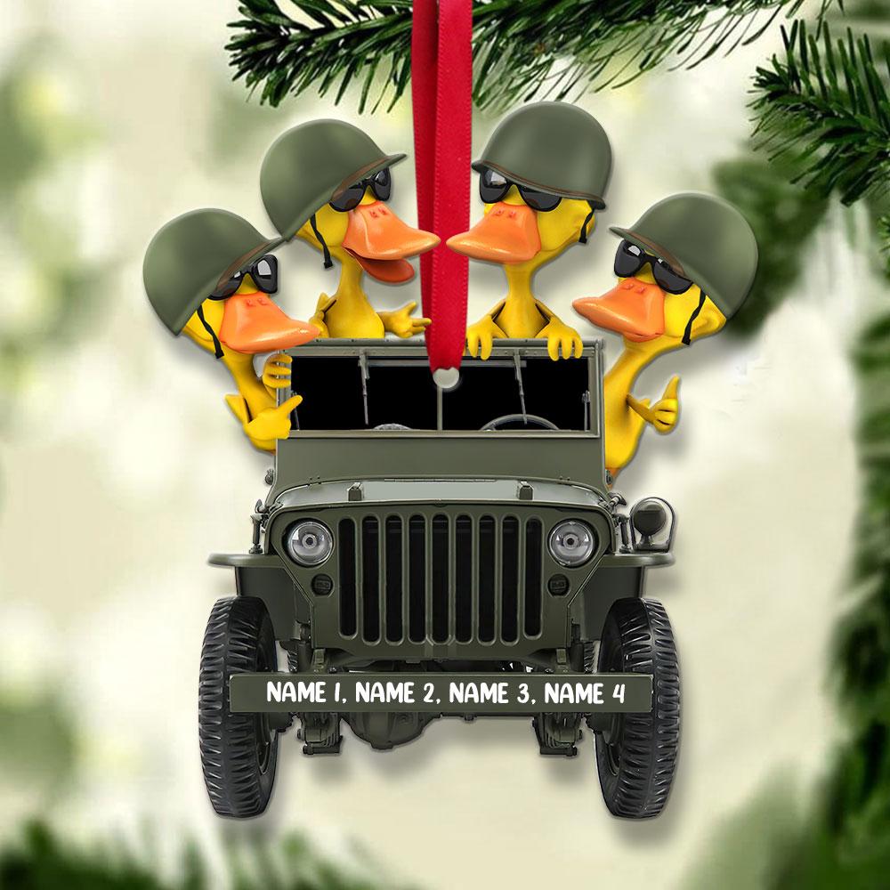Personalized Veteran Army Duck on Jeep hanging ornament 3 Personalized Veteran Army Duck on Jeep hanging ornament