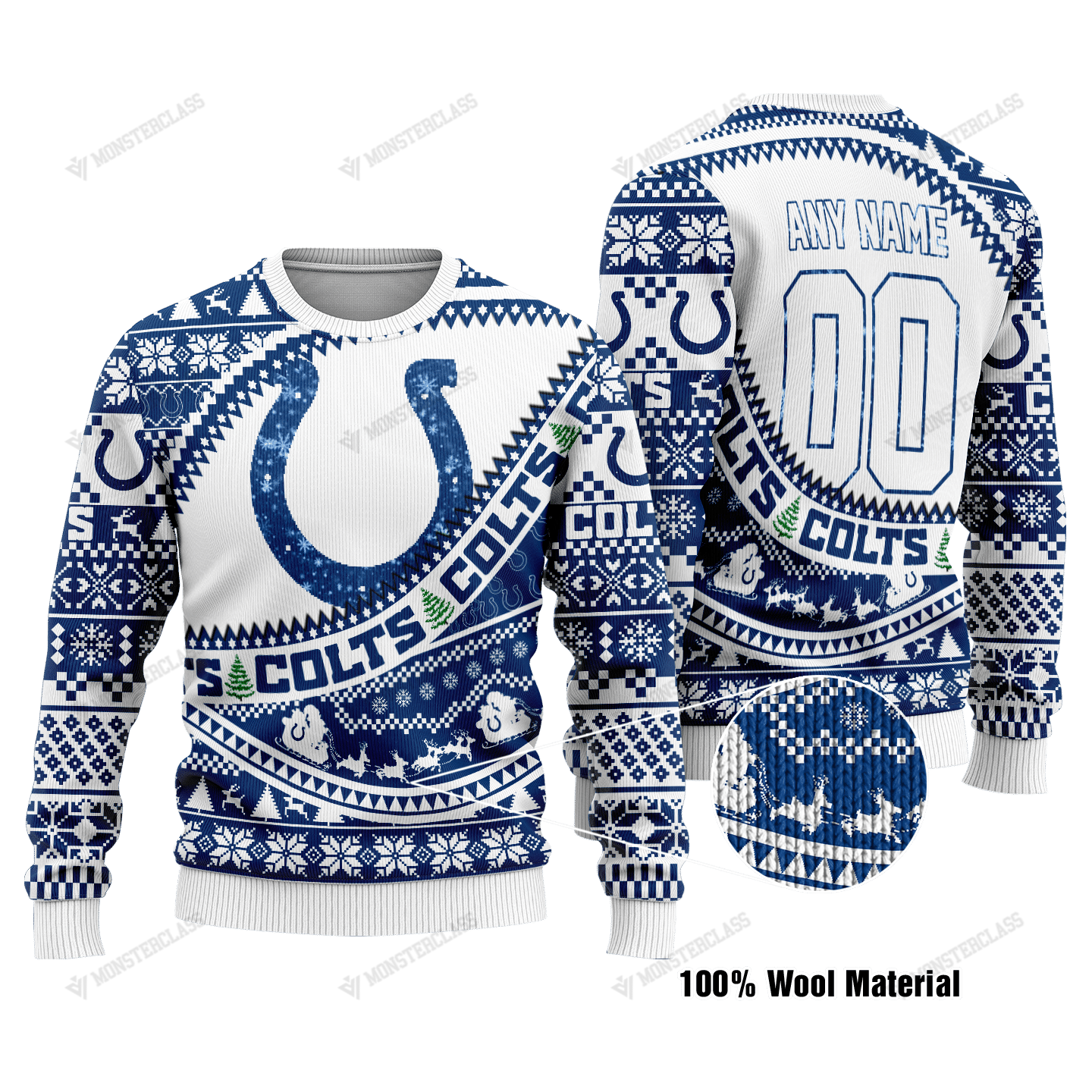 Personalized NFL Indianapolis Colts Custom Blue White Sweater