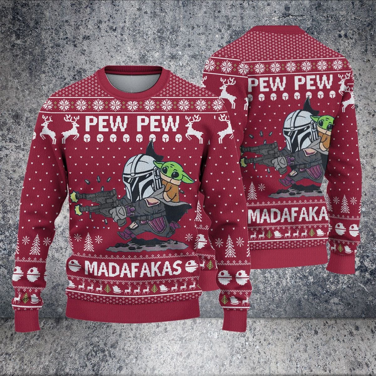 Pew Pew Madafakas Darth Vader Baby Yoda Christmas sweater