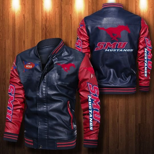 SMU Mustangs Leather bomber Jacket 1