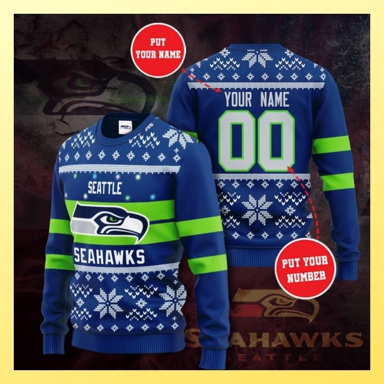 Seattle Seahawks Personalized Custom Christmas Sweater 3 Seattle Seahawks Personalized Custom Christmas Sweater2
