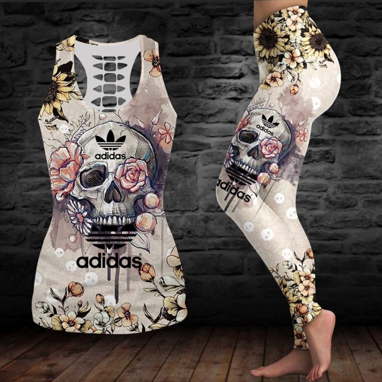 Skull flowers hollow tank top leggings 1