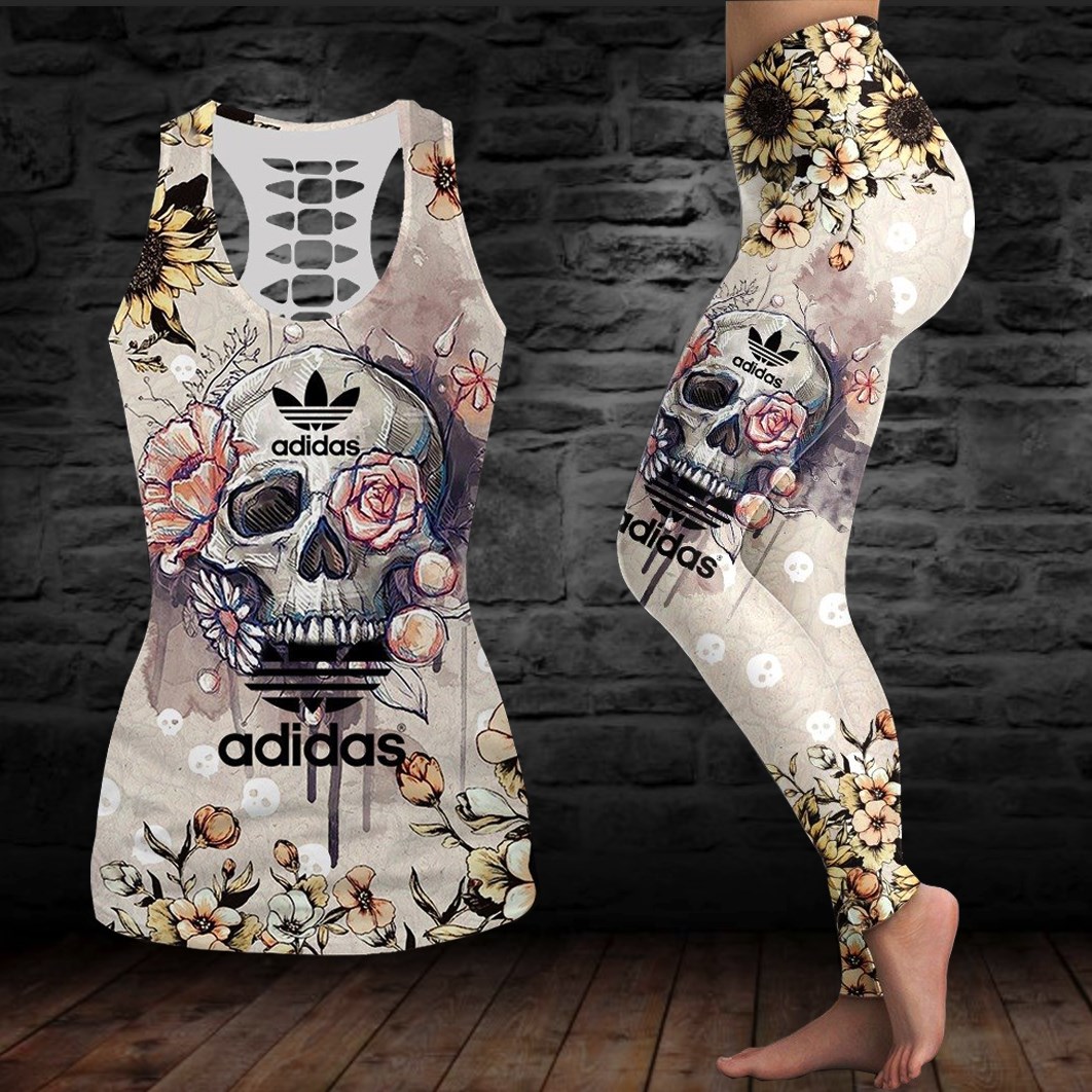 Skull flowers hollow tank top leggings 1