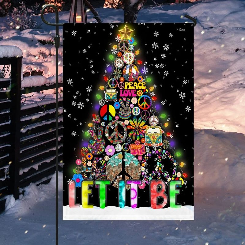 Hippie Christmas Tree Let It Be Peace Love Cure flag word2