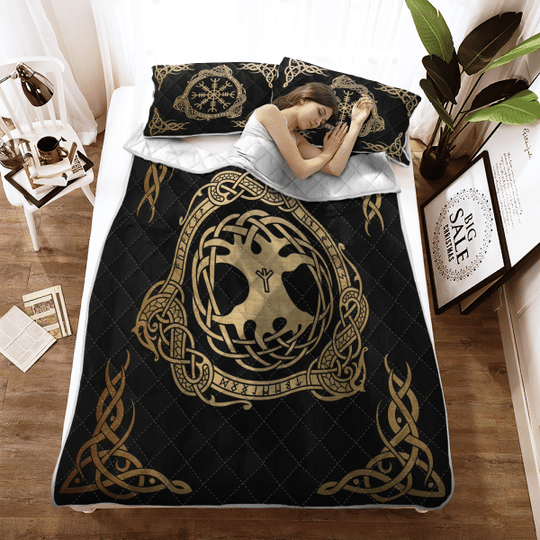 Tree Yggdrasil And Vegvisir Viking Quilt Bedding Set 5 Tree Yggdrasil And Vegvisir Viking Quilt Bedding Set2
