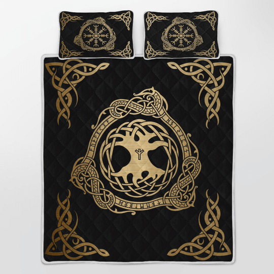 Tree Yggdrasil And Vegvisir Viking Quilt Bedding Set 4 Tree Yggdrasil And Vegvisir Viking Quilt Bedding Set3