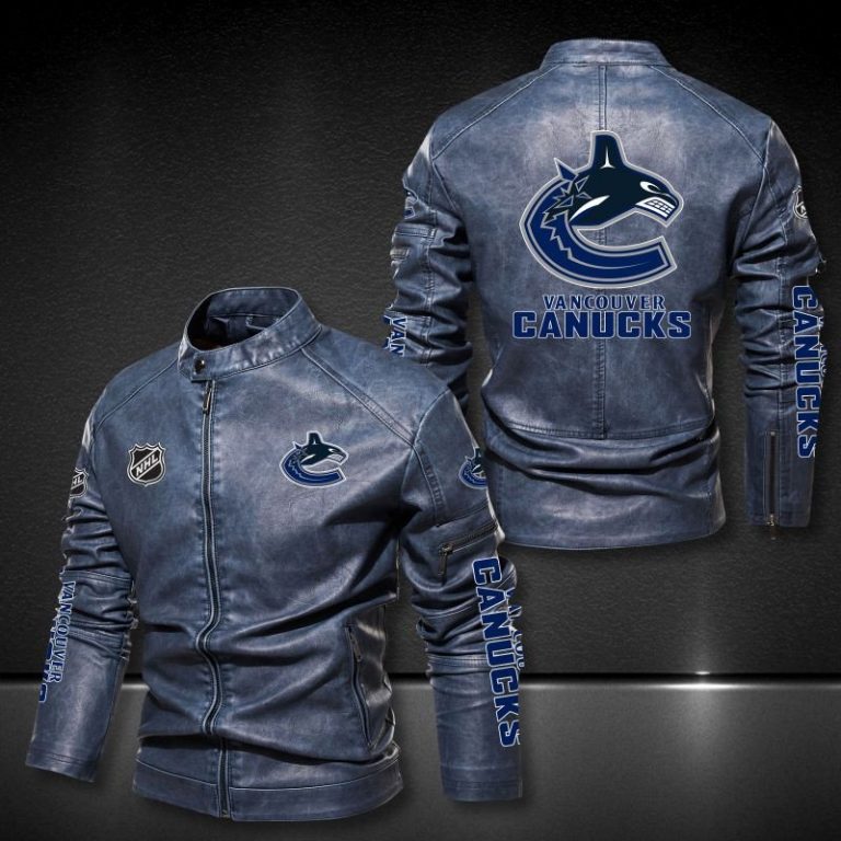 Vancouver Canucks NHL 3D Motor Leather Jacket 2 Vancouver Canucks NHL 3D motor leather jacket 2