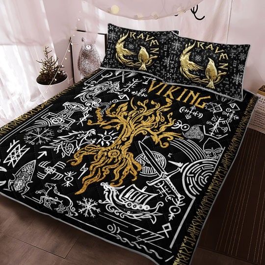 Viking Raven Tree Of Life Yggdrasil Viking Quilt Bedding Set1
