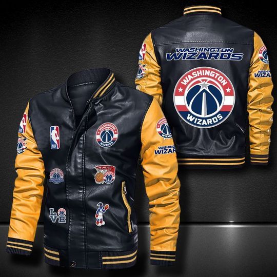 WaTop Treding In To Day 02-11hington Wizards Leather bomber Jacket 3