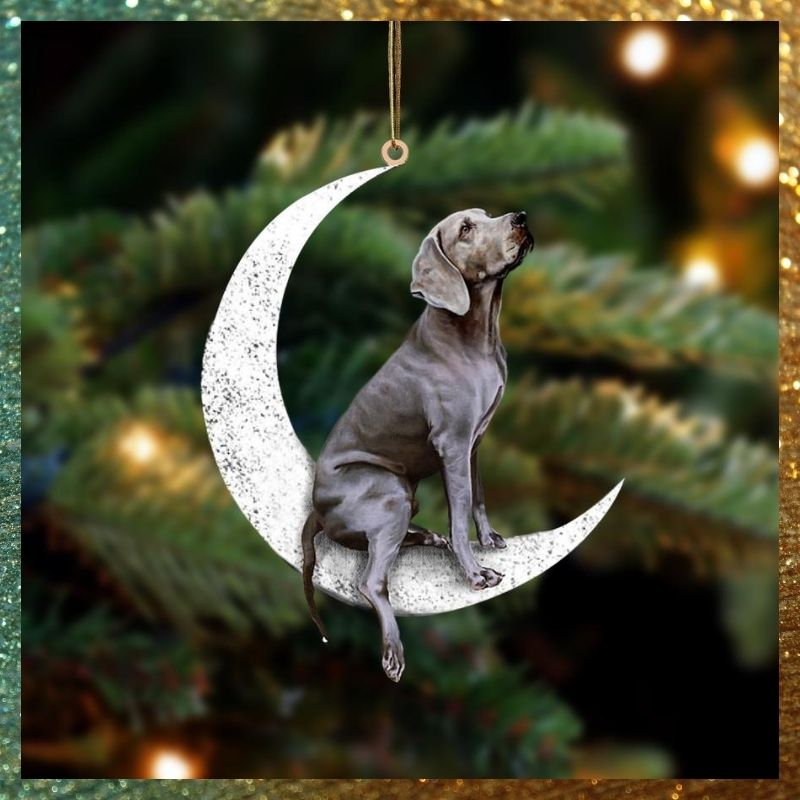 Weimaraner Sit On The Moon hanging ornament 3 Weimaraner Sit On The Moon hanging ornament 1