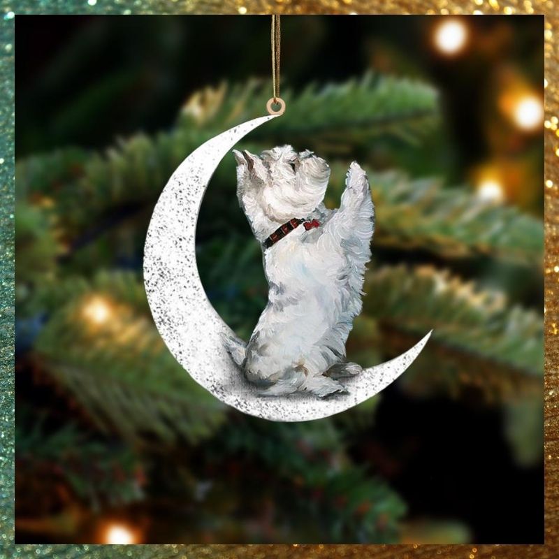Westie Sit On The Moon hanging ornament 1